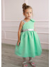 Mint Satin Silver Sequin Flower Girl Dress